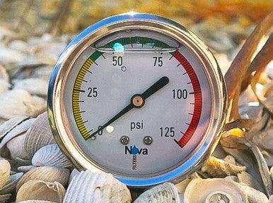 Nova pressure gauge glycerin filled 0-125 psi - Nova Filters